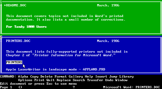 Microsoft Word 3.0 Multiple Windows (1986)